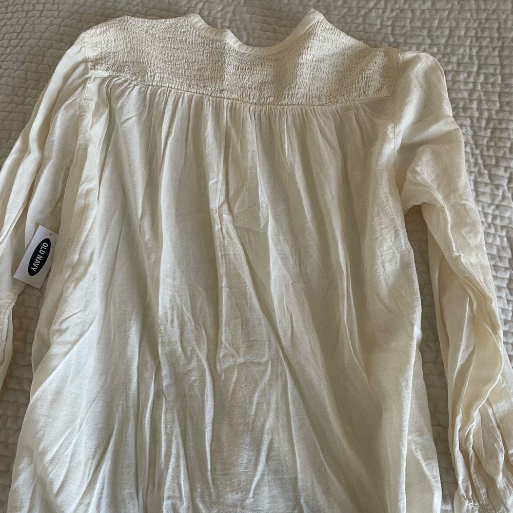 WOMENS OLD NAVY LINEN LOOK ECRU/CREAM COLORED BUTTON BLOUSE SIZE MED NWT - Picture 9 of 10